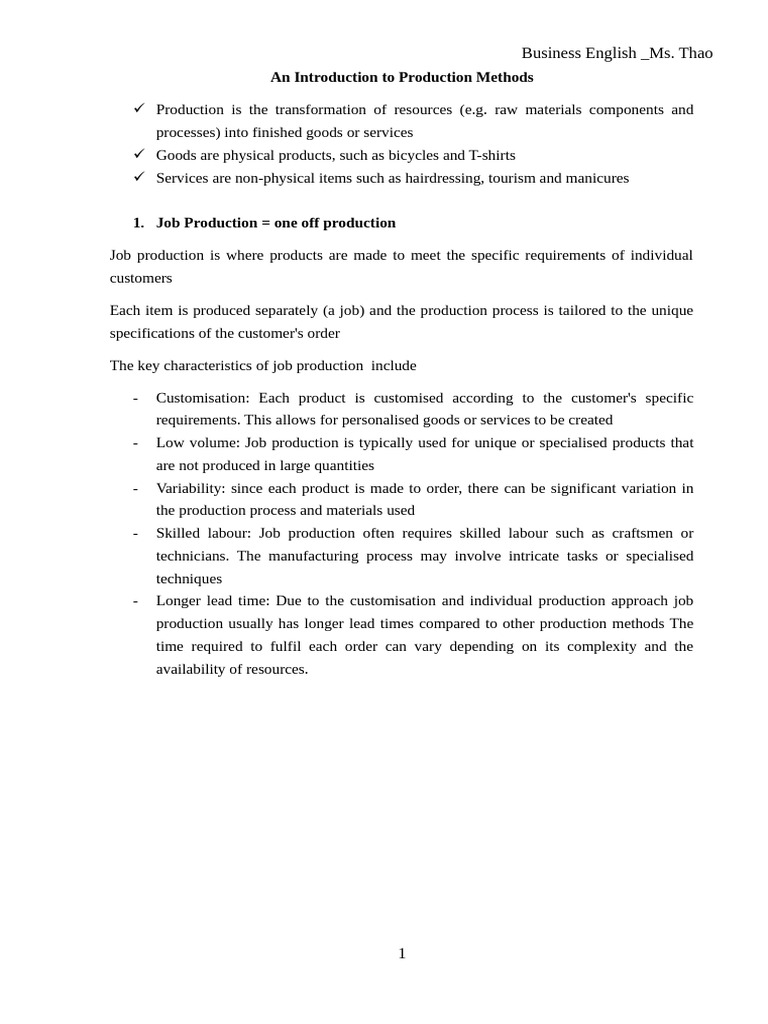 Overview of Production Methods | PDF | Lean Manufacturing | Mass Production