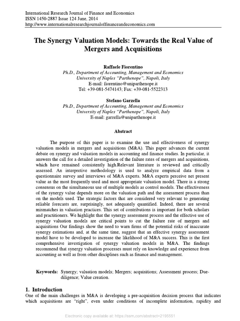 The Synergy Valuation Models - Towards The Real Value of Mergers and ...