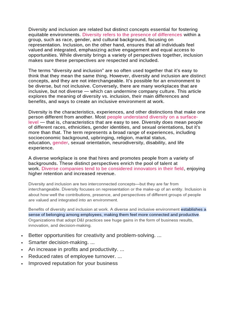 Understanding Diversity vs. Inclusion | PDF | Diversity (Business ...