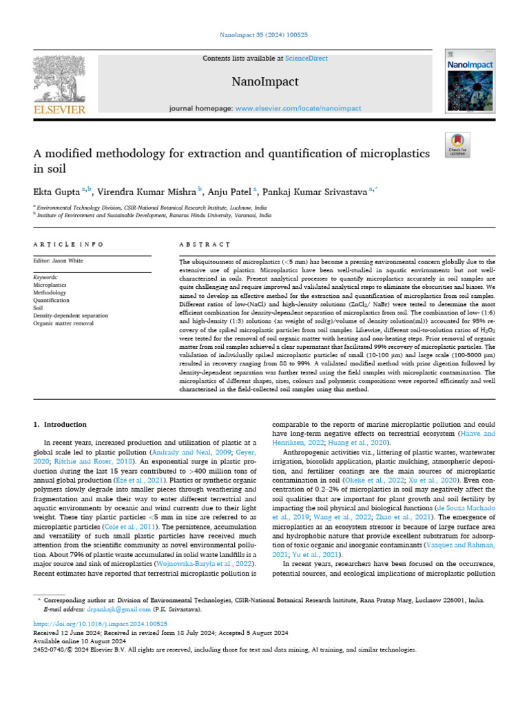 Method for Microplastics in Soil Analysis | PDF | Hydrogen Peroxide | Soil