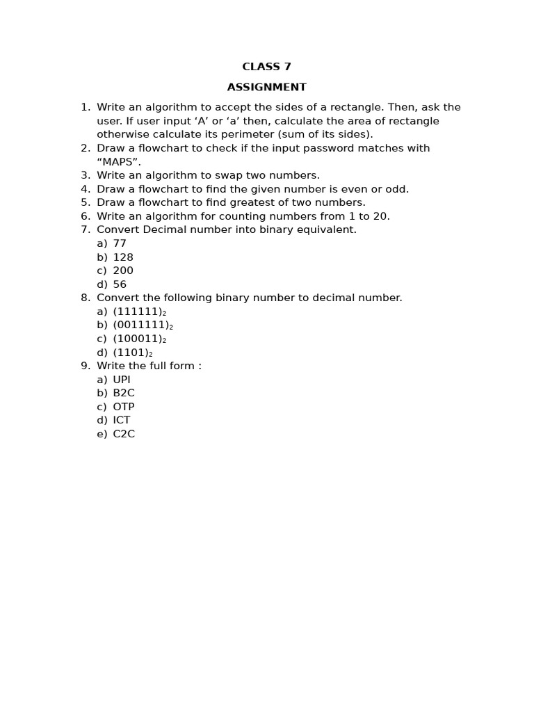 CLASS 7 Assignment 1 | PDF