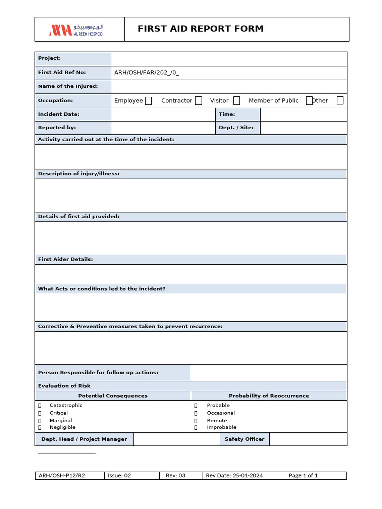 First Aid Incident Report Template | PDF