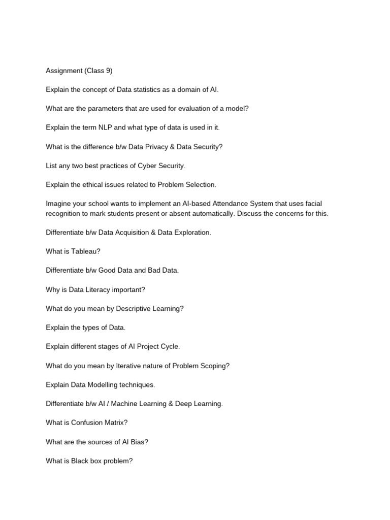 Class 9 Assignment | PDF