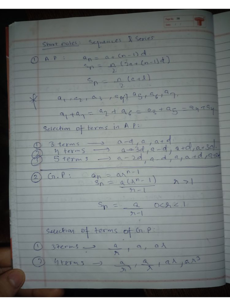 Sequences and Series Short Notes PDF | PDF