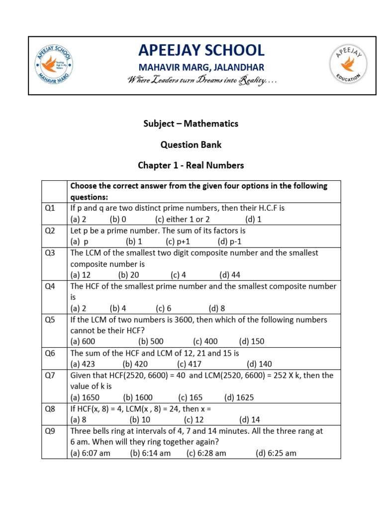 Mathematics Question Bank: Real Numbers | PDF | Numbers | Rational Number