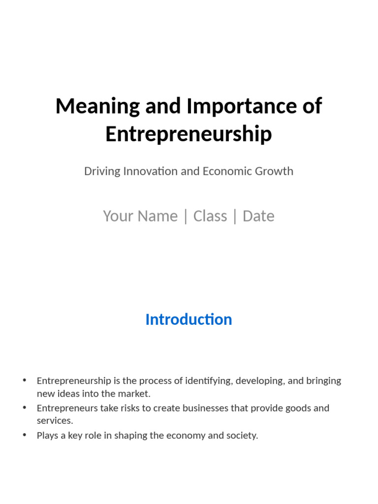 Meaning and Importance of Entrepreneurship Styled | PDF