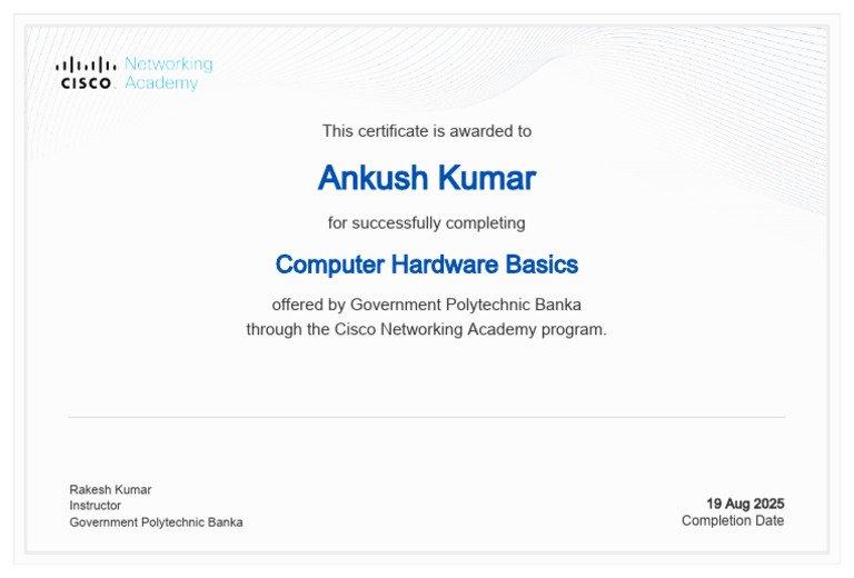 Computer Hardware Basics Certificate Kumarankush31717 Gmail Com ...