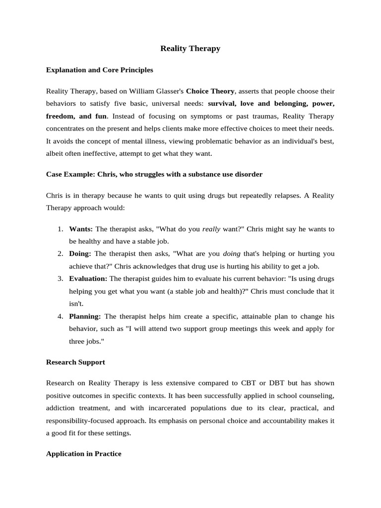 Understanding Reality Therapy Principles | PDF