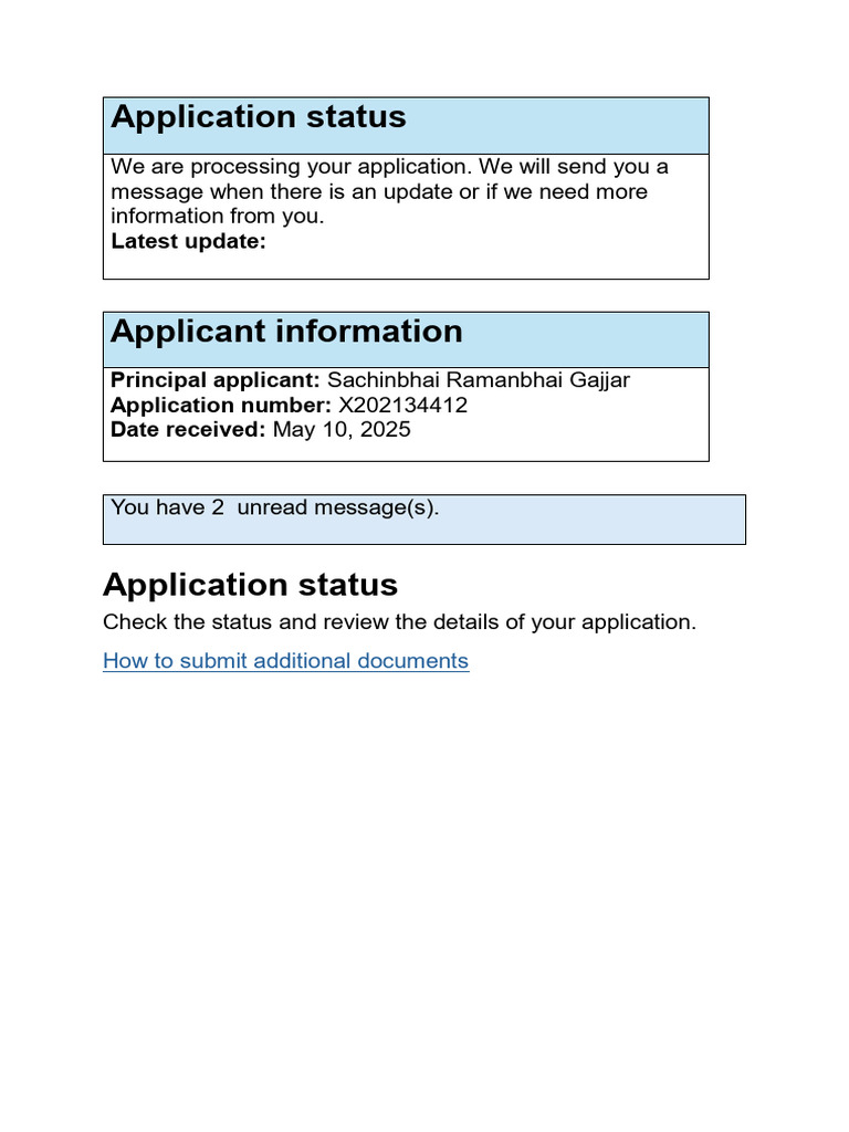 Application Status Update for Sachinbhai Gajjar | PDF