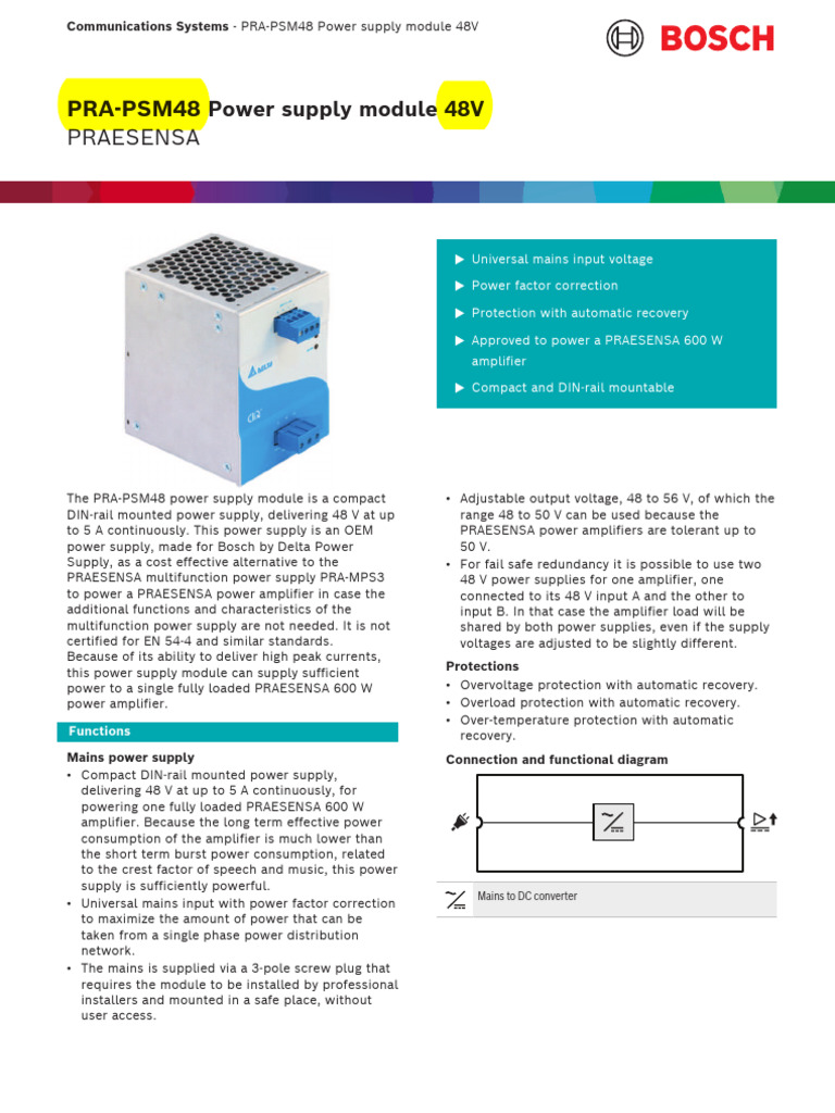 PRA-PSM48 Power Supply Module Overview | PDF | Power Supply | Amplifier