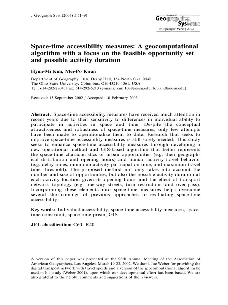 Enhancing Space-Time Accessibility Measures | PDF | Spacetime | Area