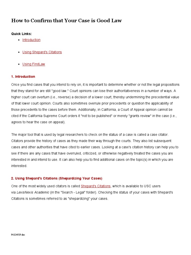 How to Confirm Case Law is Good Case Citation Precedent
