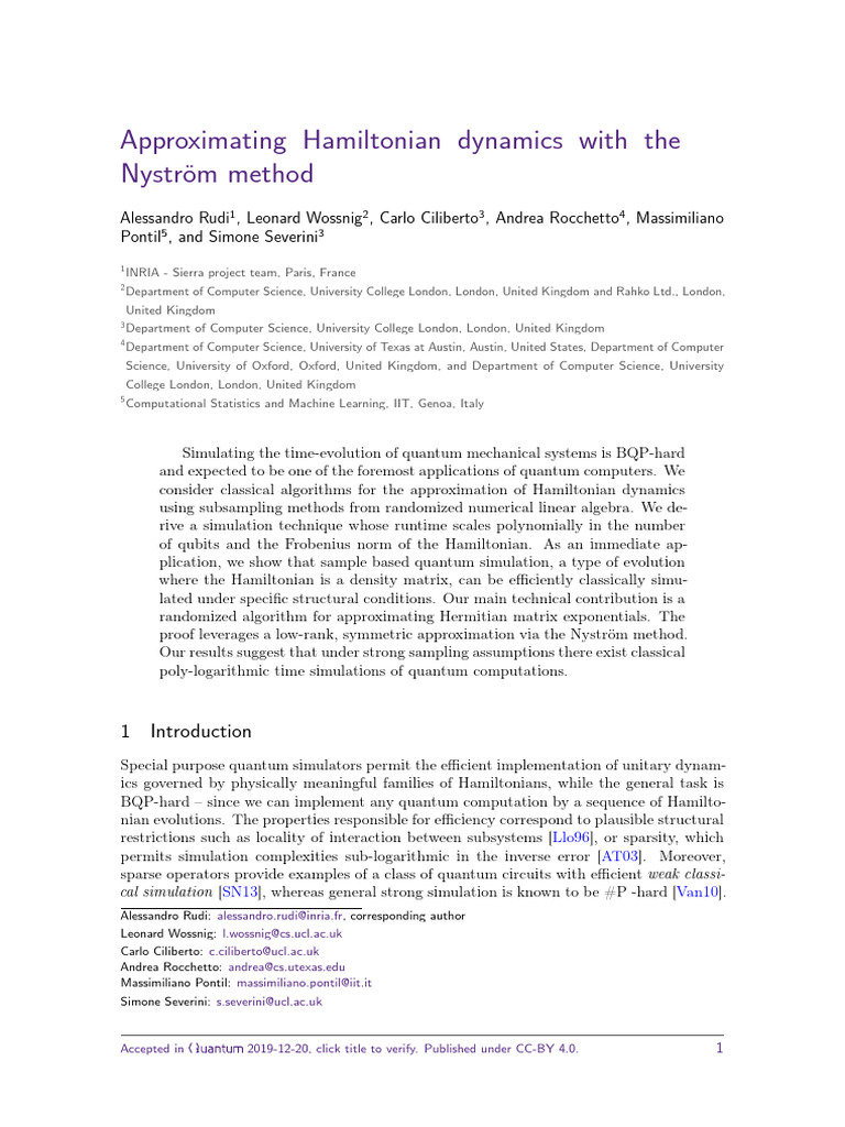 Nyström Method for Hamiltonian Dynamics | PDF | Matrix (Mathematics ...