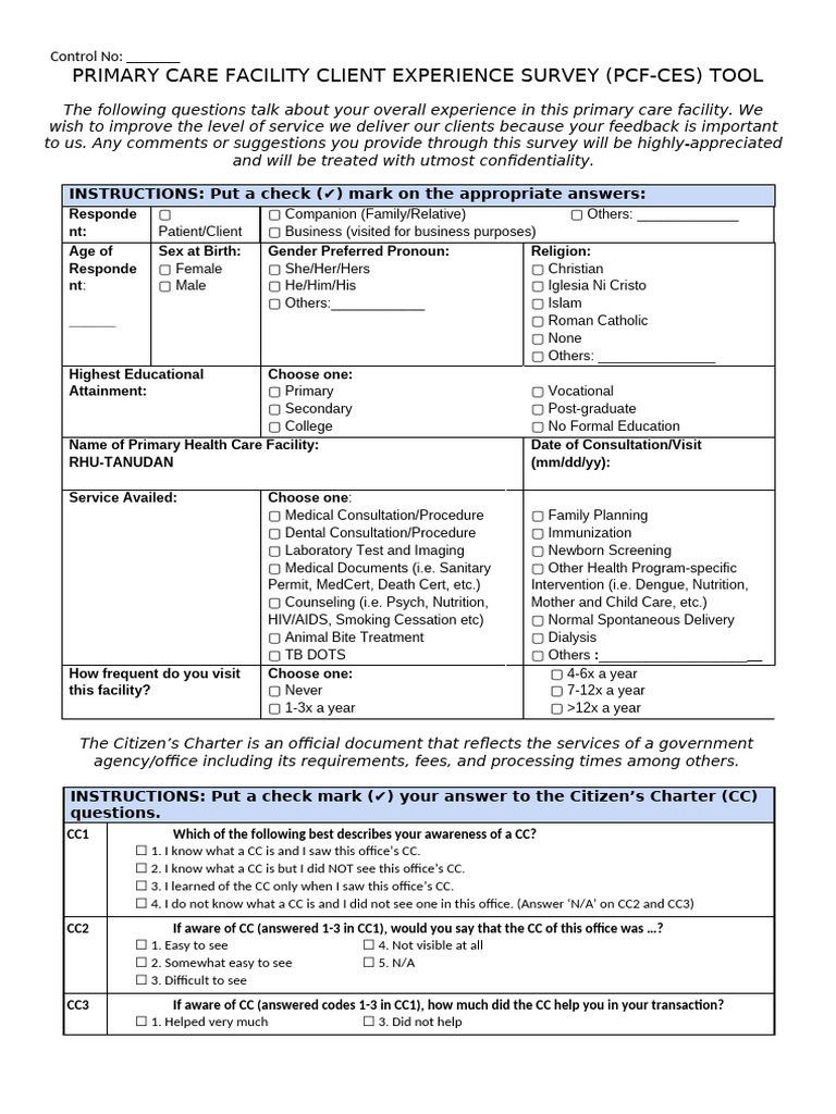 Primary Care Facility Client Survey | PDF | Health Care | Medicine
