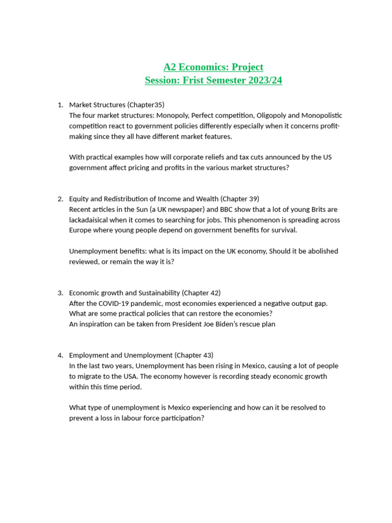 A2 Economics Project: Market Structures & Policies | PDF