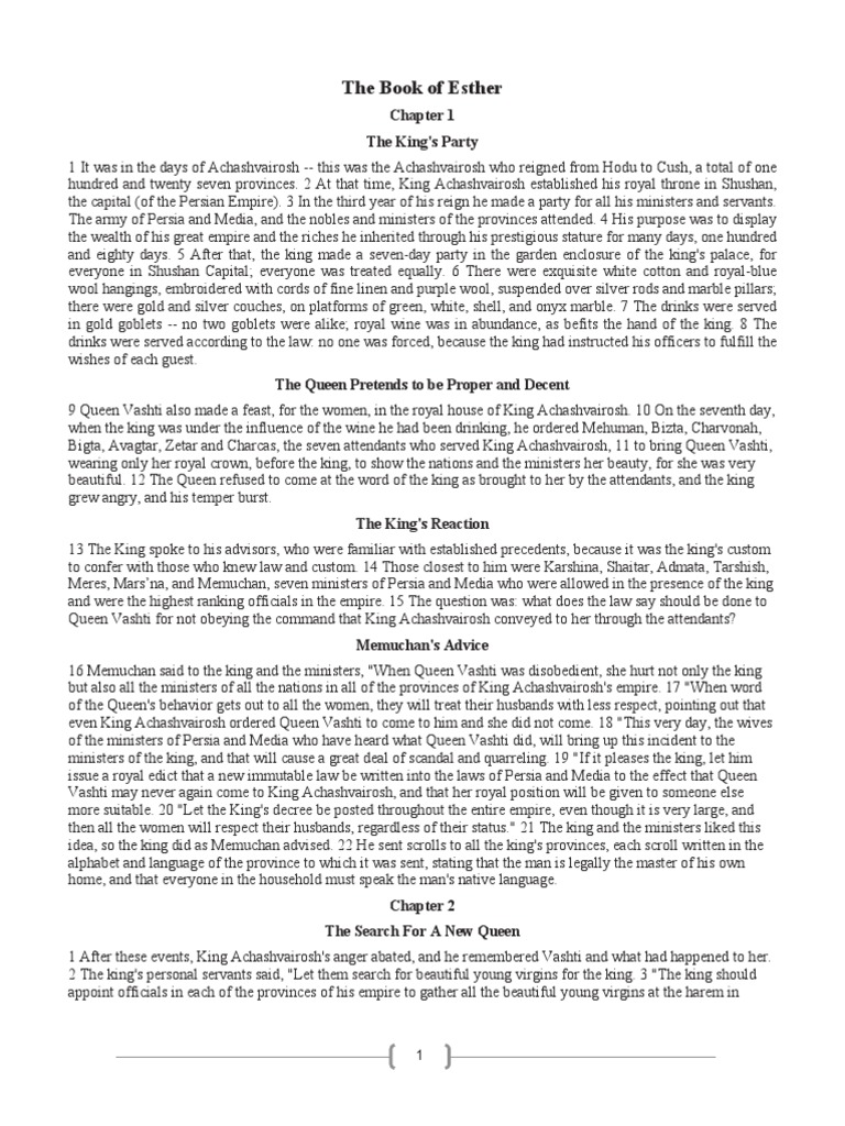 The Book of Esther: A Summary | PDF | Esther | Books Of The Hebrew Bible