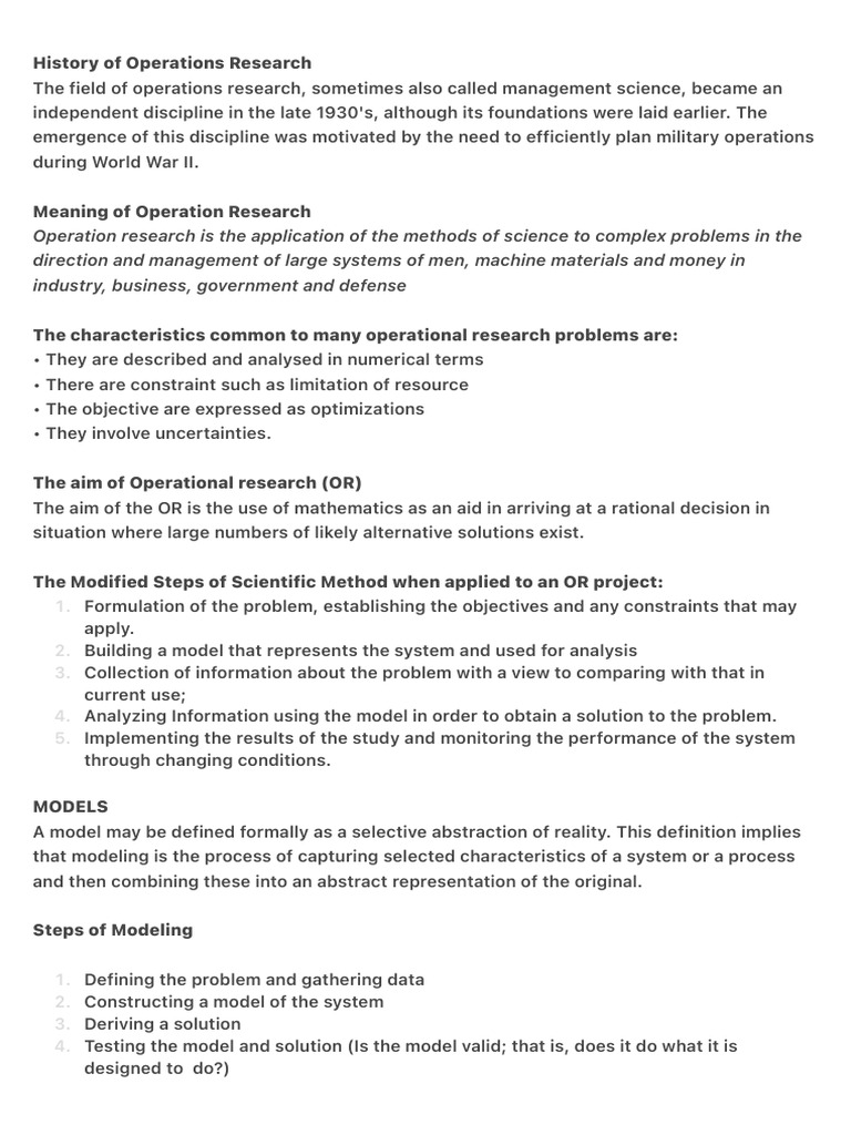 Overview of Operations Research Concepts | PDF | Mathematical ...