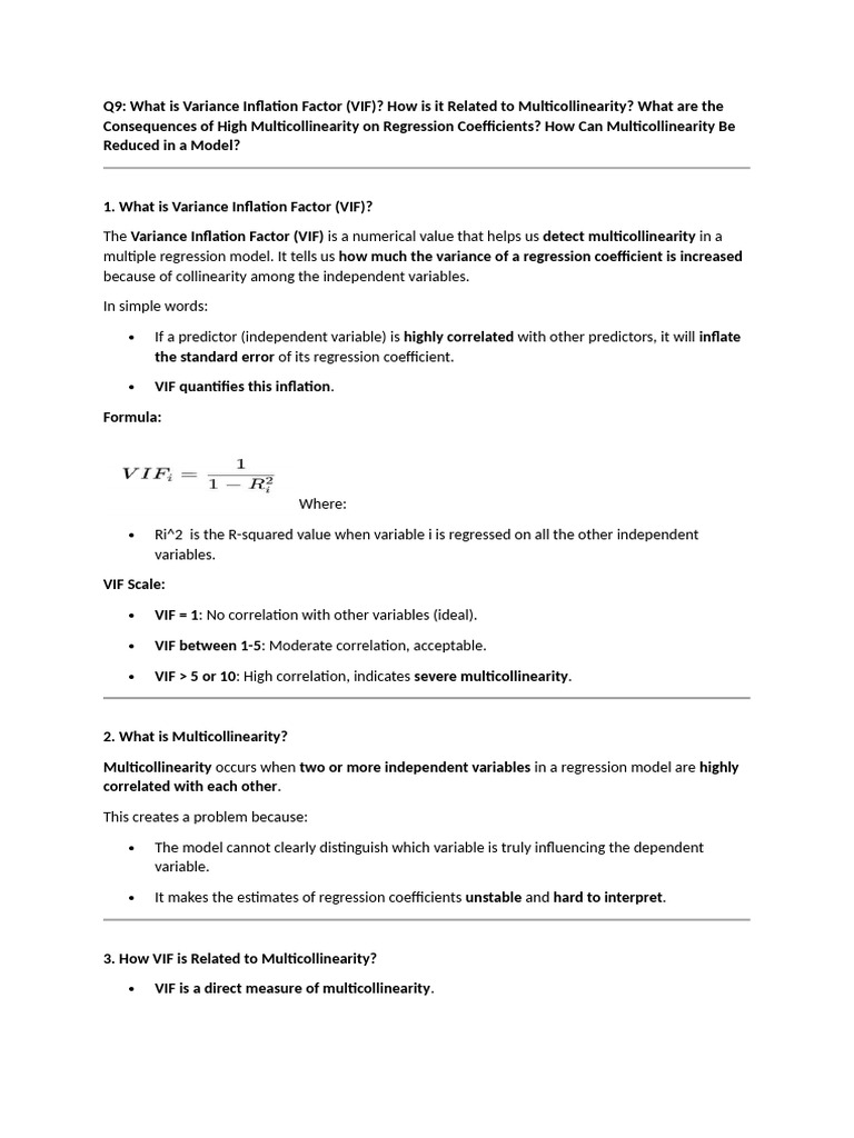 Understanding VIF and Multicollinearity | PDF | Multicollinearity ...