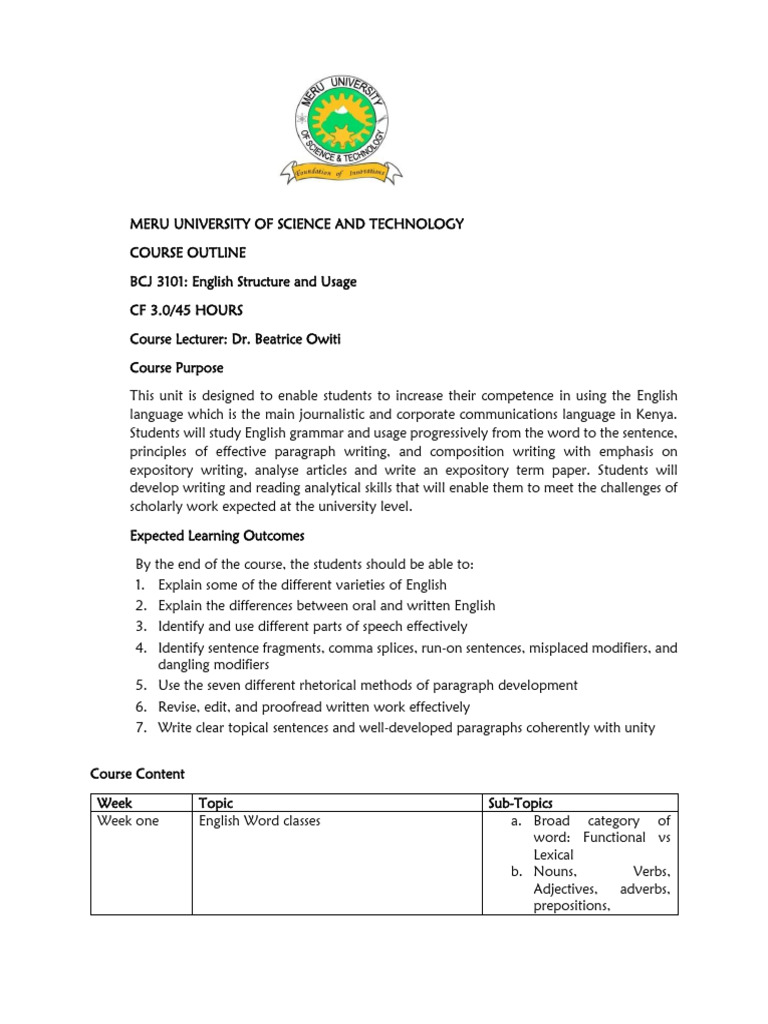 English Structure in BCJ Course | PDF | Part Of Speech | Phrase