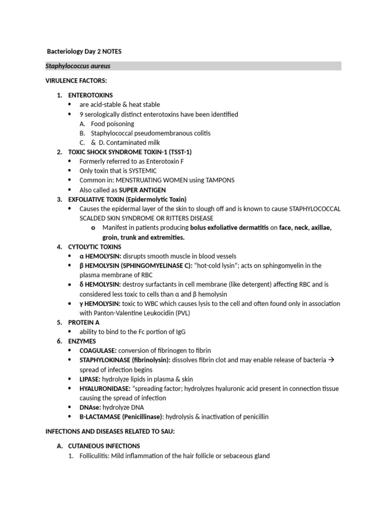 Bacteriology Day 2 NOTES | PDF | Streptococcus | Staphylococcus Aureus
