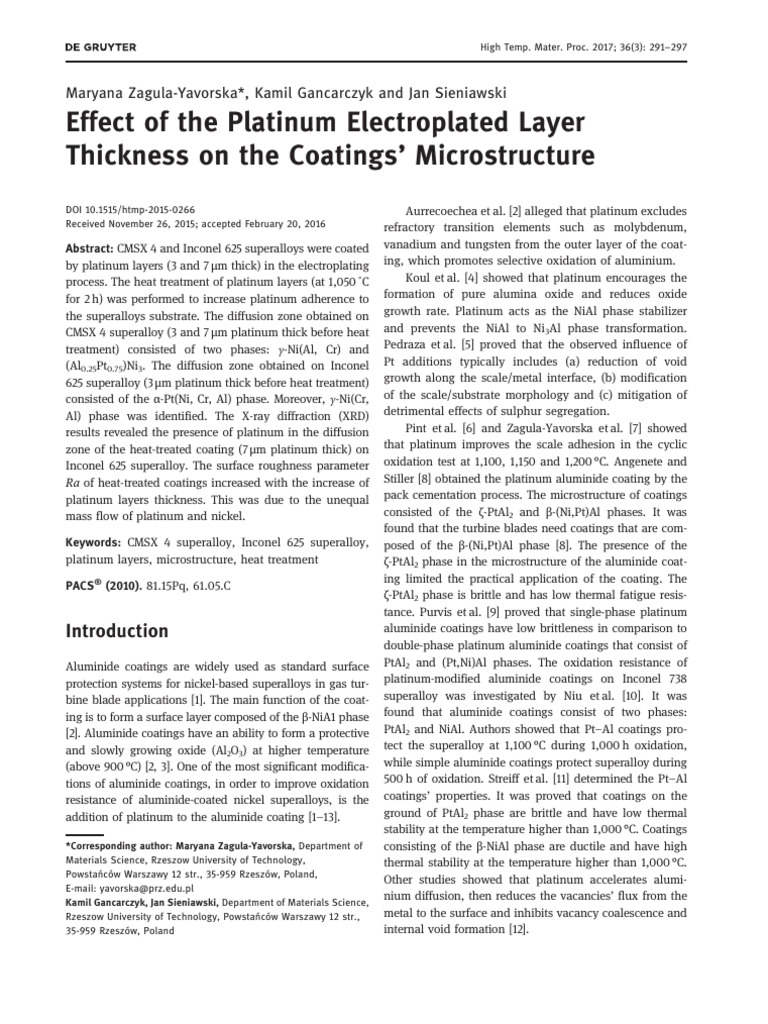 Important - Effect of The Platinum Electroplated Layer Thickness On The ...