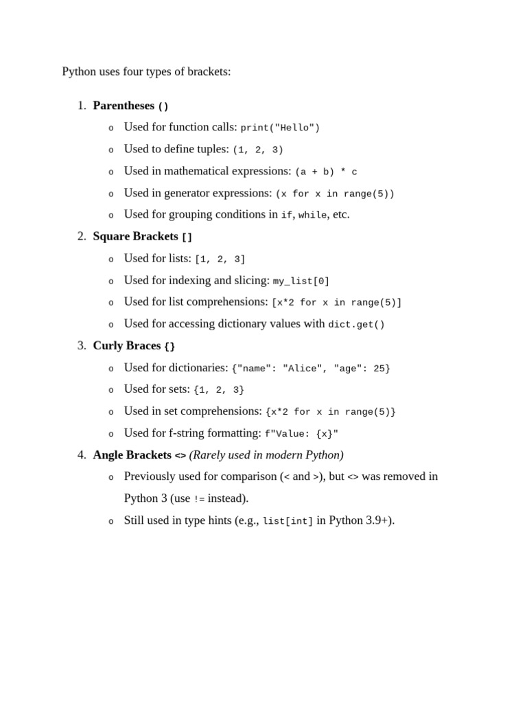 Types of Brackets in Python | PDF