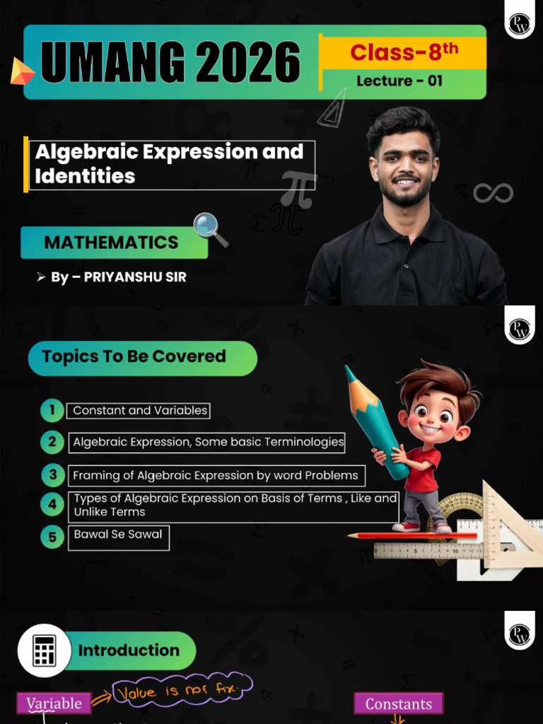 Algebraic Expressions and Identities 01 Class Notes PDF | PDF