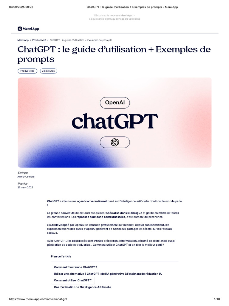 Guide d'utilisation de ChatGPT et prompts | PDF | Intelligence ...