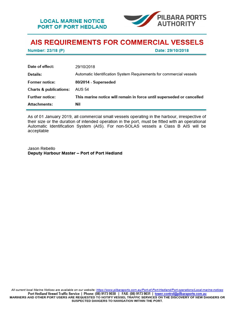 PH 23-18 (P) AIS Requirements For Commercial Vessels | PDF