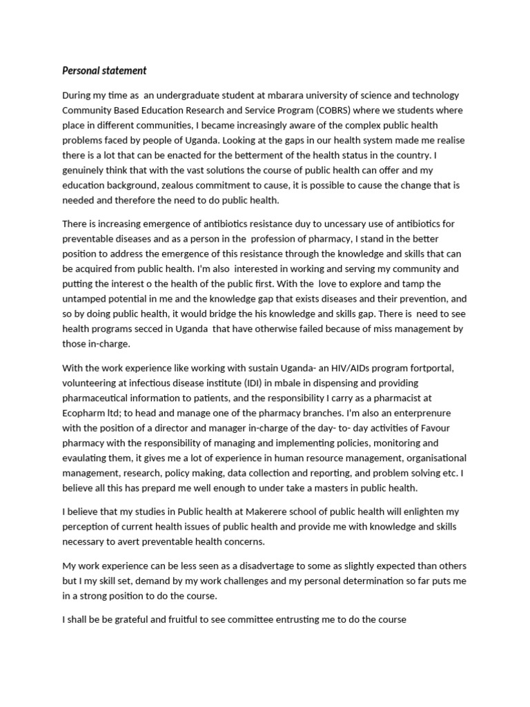Personal Statement 3 | PDF | Public Health | Pharmacy