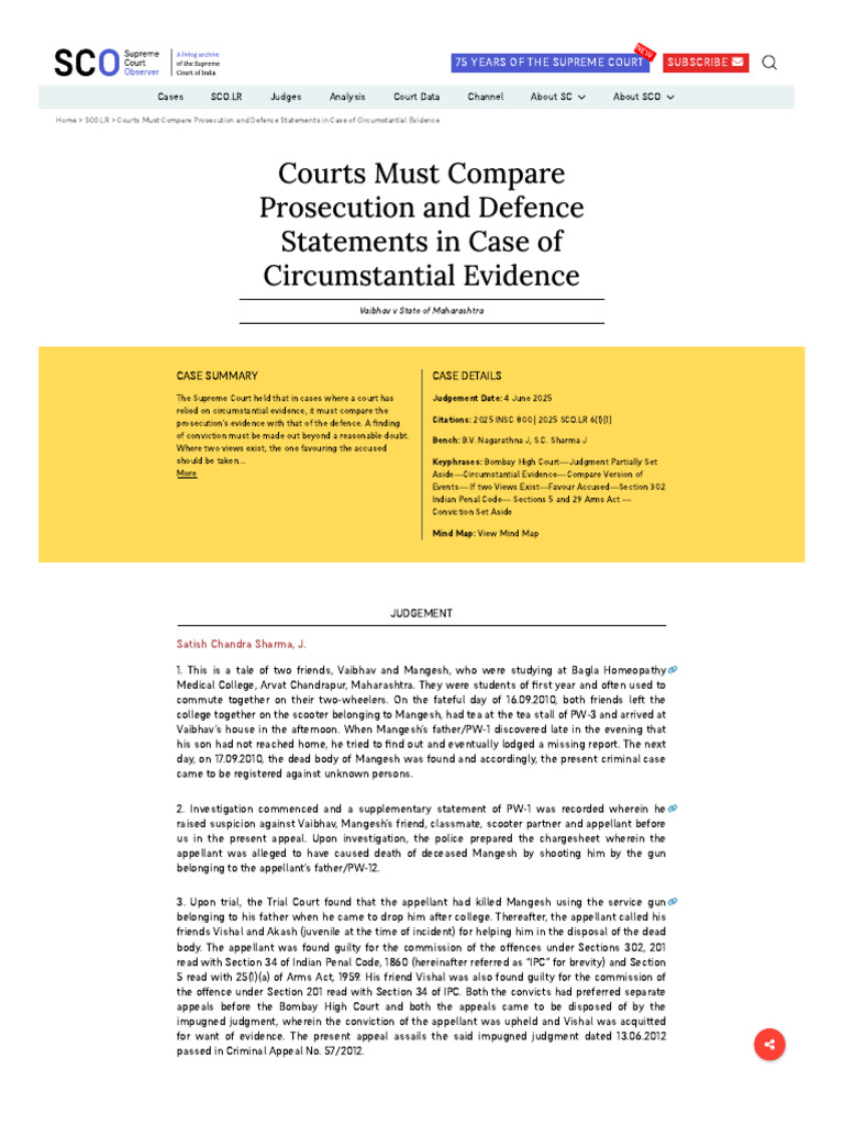 Courts Must Compare Prosecution and Defence Statements in Case of ...
