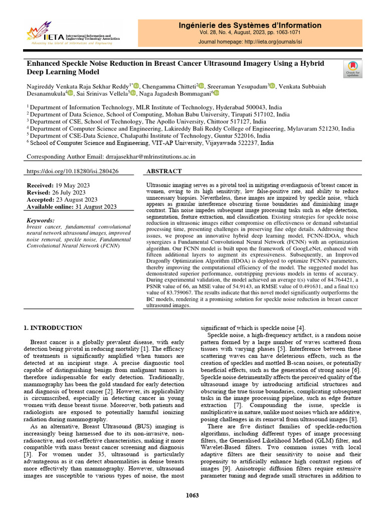 Enhanced Speckle Noise Reduction in Brea | PDF | Deep Learning ...