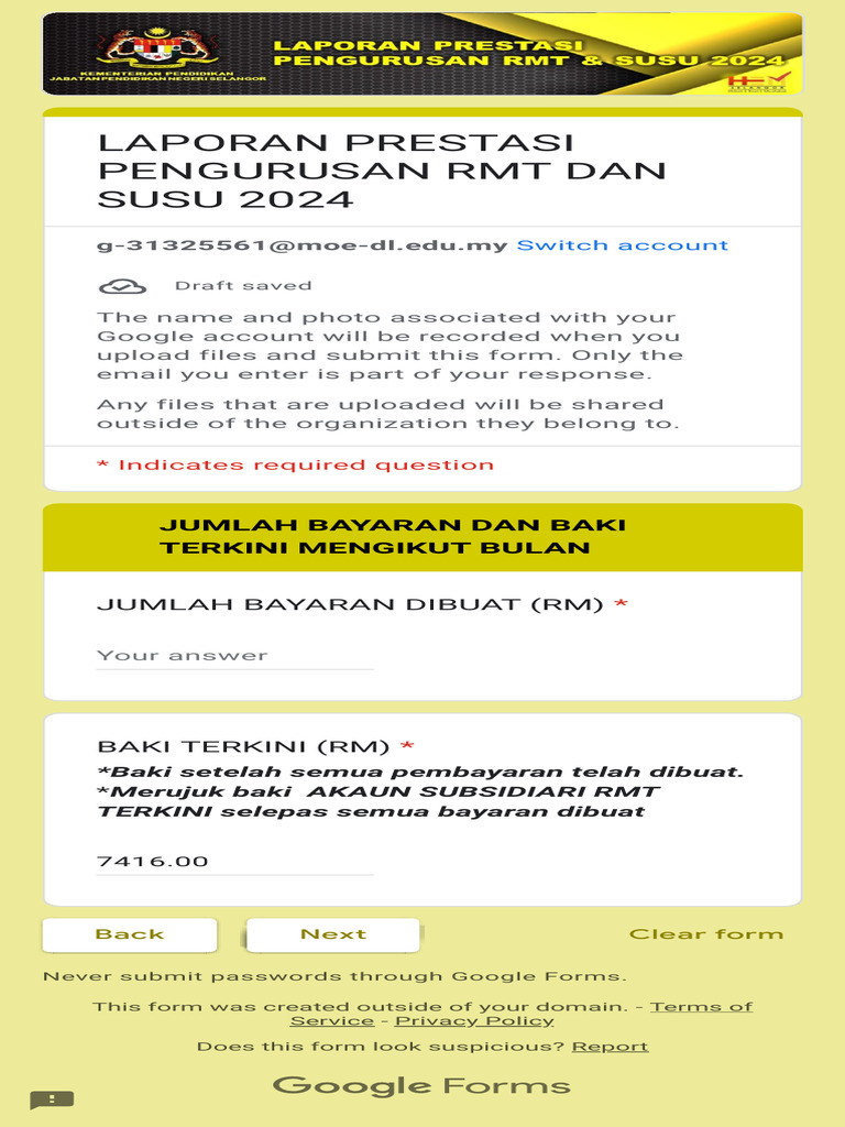 Laporan Prestasi Pengurusan RMT Dan Susu 2024 | PDF