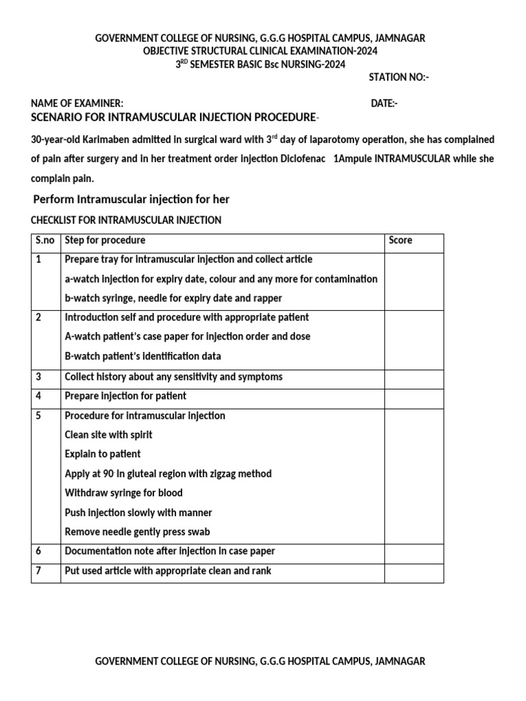 Nursing Injection Procedures Checklist 2024 | PDF | Injection (Medicine ...