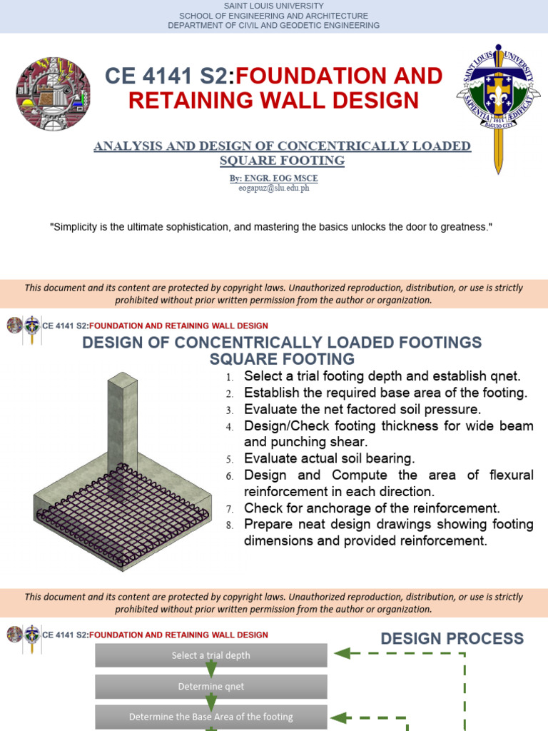 Square Footing Design Guide | PDF | Beam (Structure) | Copyright