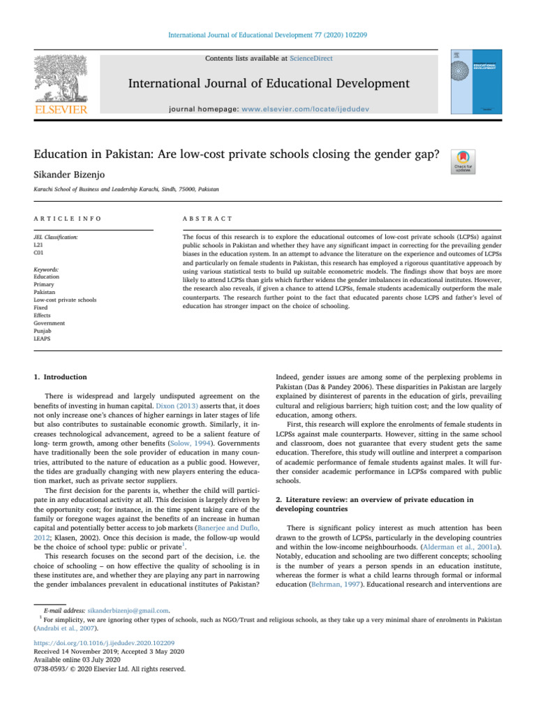 Low-Cost Private Schools and Gender Gap in Pakistan | PDF | Errors And ...