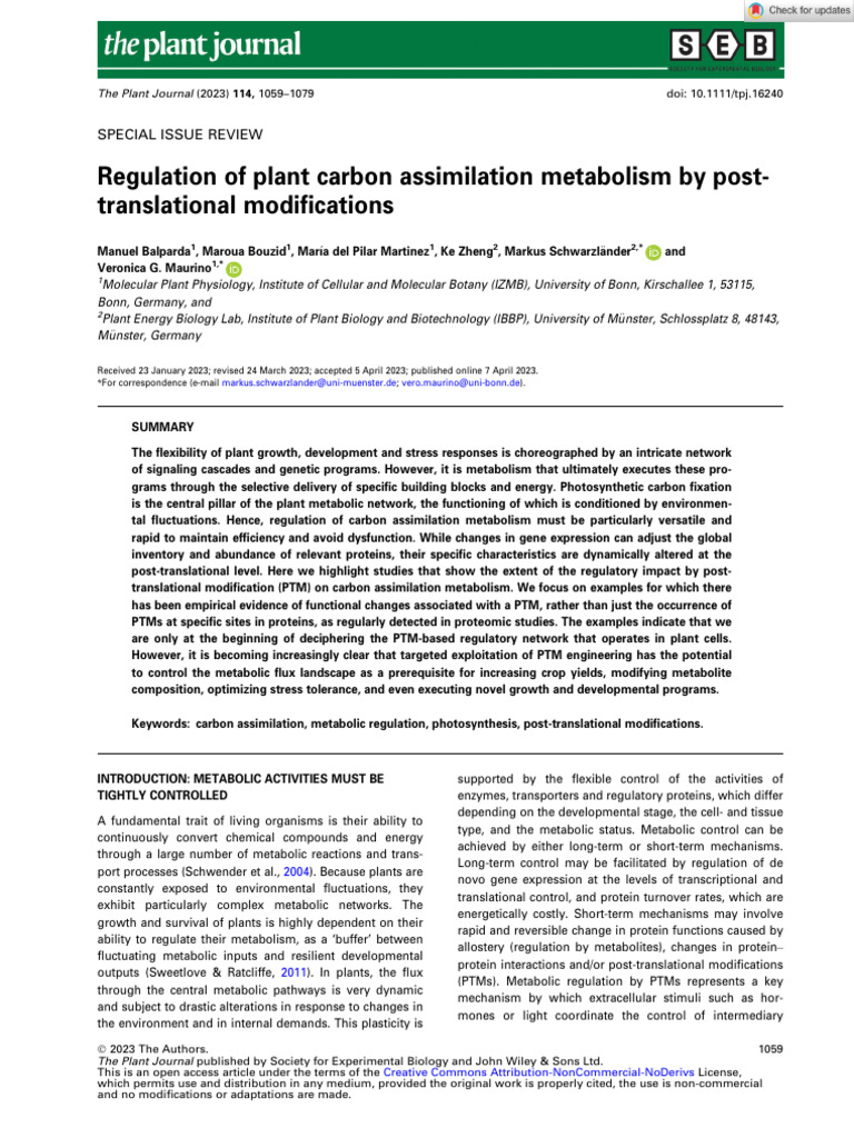 Post-Translational Modifications in Plant Carbon Metabolism | PDF ...