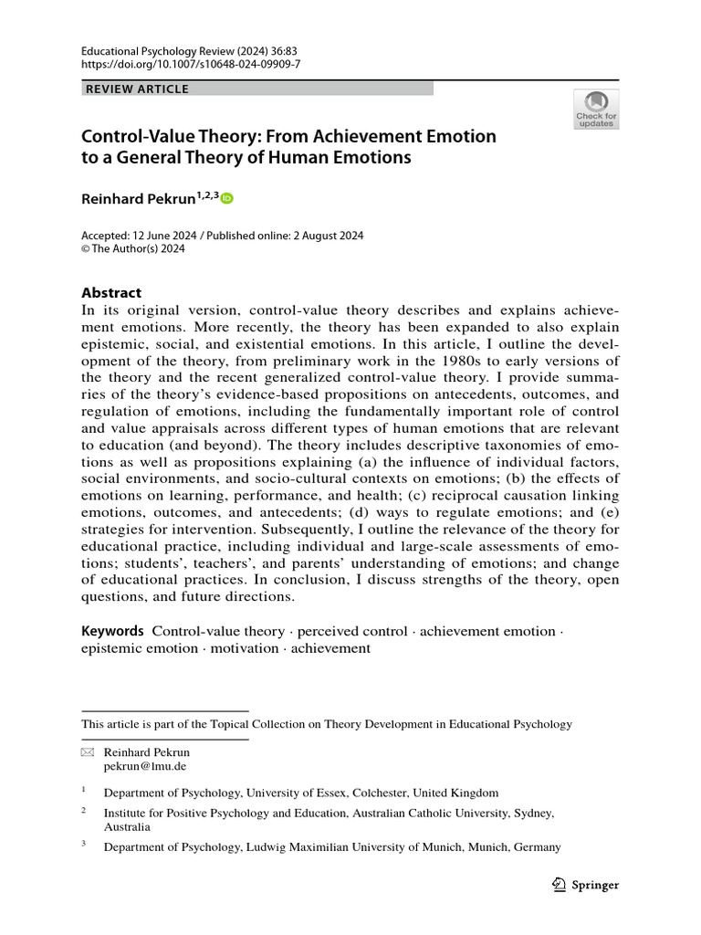 Control-Value Theory in Education Emotions | PDF | Emotions | Motivational