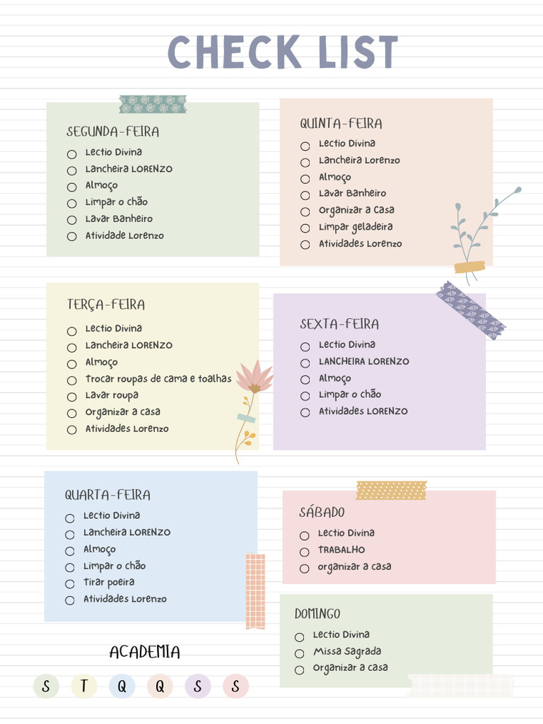 Colorful Sticky Note Weekly Cleaning Checklist Document.pdf | PDF