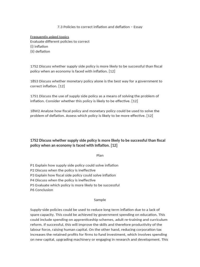 Inflation and Deflation Policy Analysis | PDF | Interest | Fiscal Policy