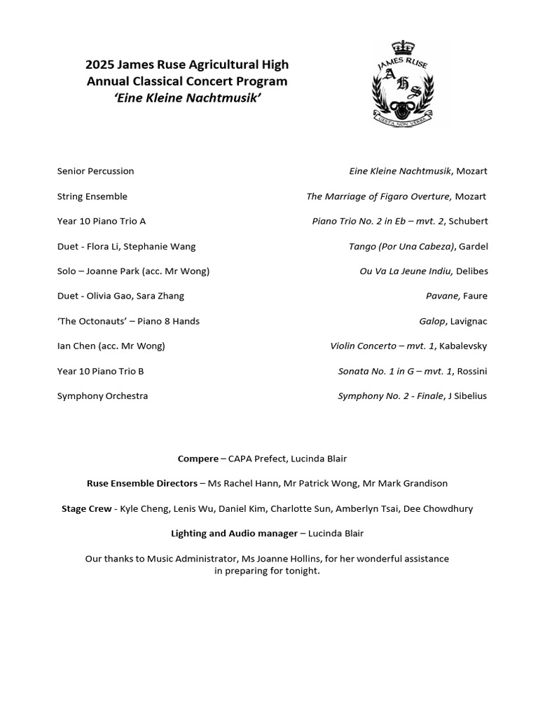 2025 James Ruse Concert Program | PDF