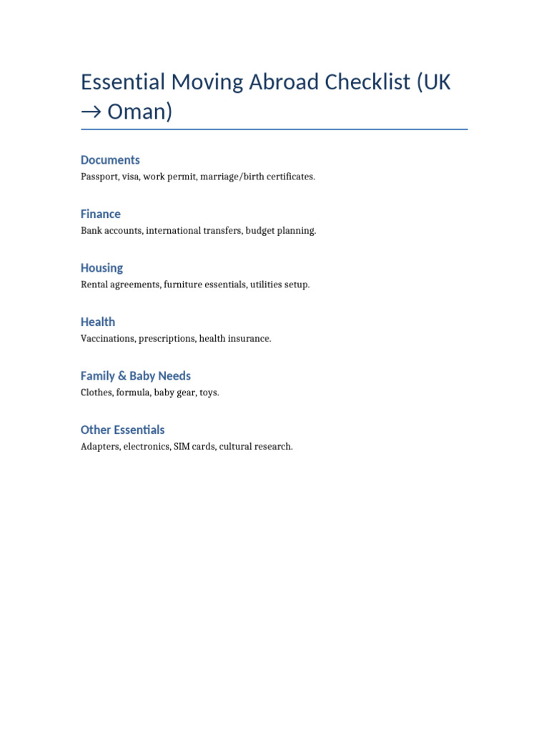 Moving Abroad Checklist UK Oman | PDF