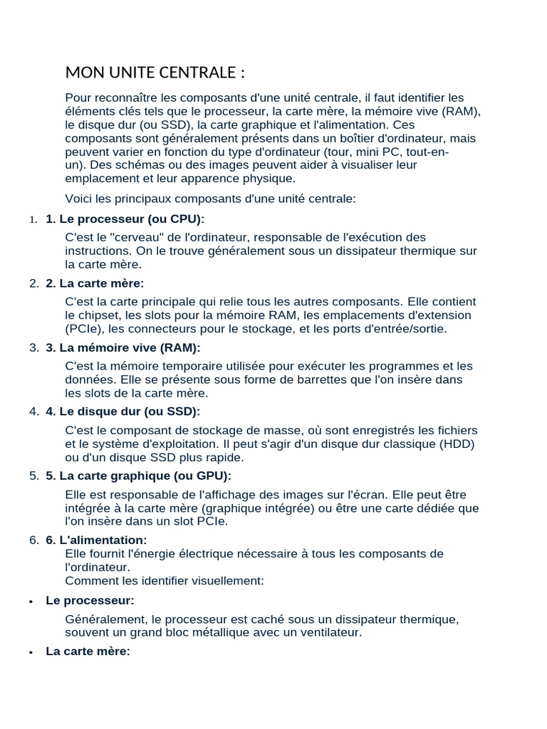 Composants clés de l'unité centrale PDF Technologie numérique — free download