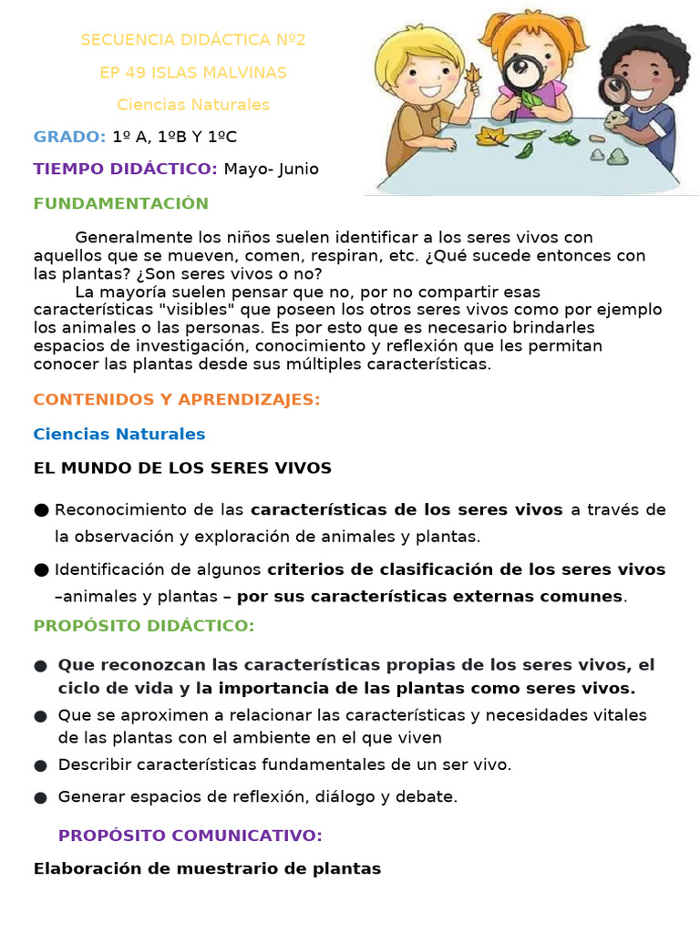 Secuencia Didáctica: Seres Vivos y Plantas | PDF | Plantas | Tallo de ...