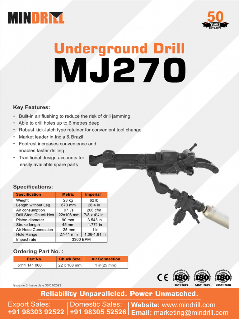 Underground Drill Specifications and Features | PDF