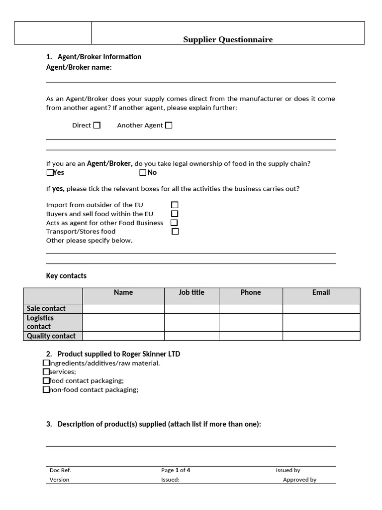 Supplier Questionnaire for Food Safety | PDF | Audit | Food Safety