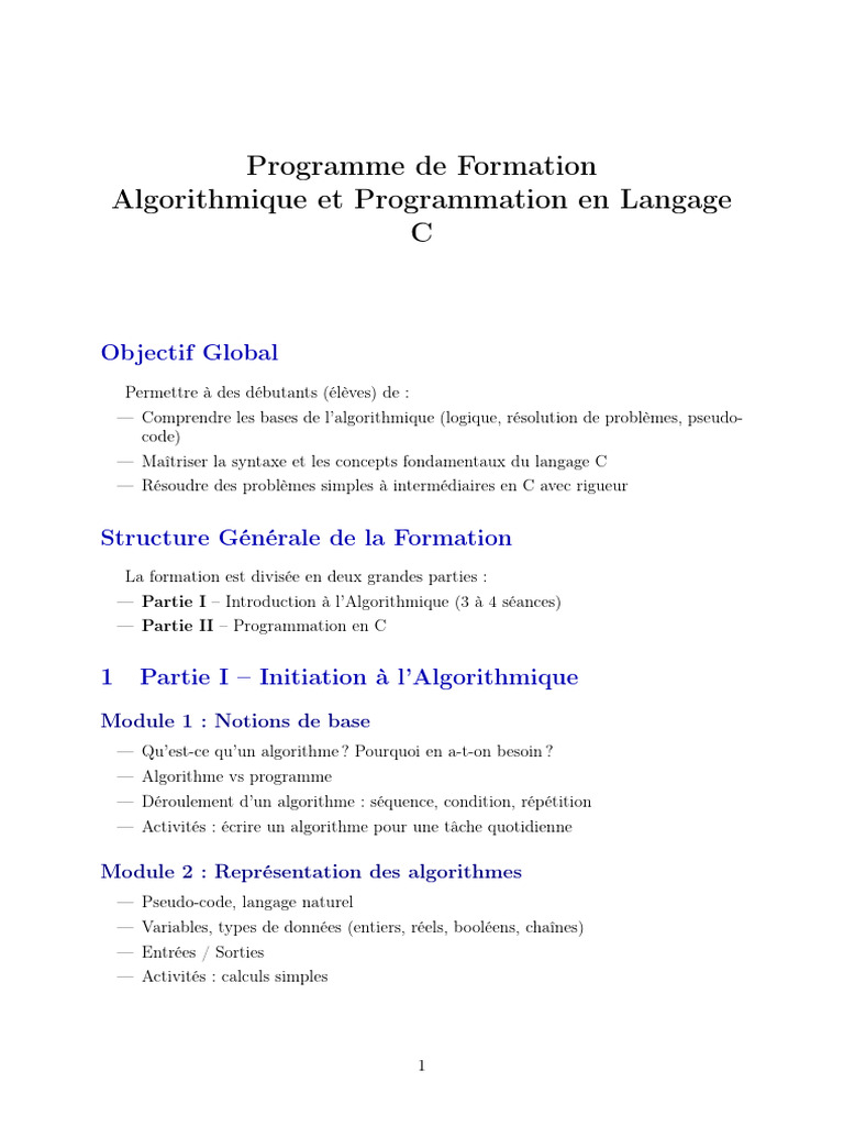 Formation Débutants en C et Algorithmique | PDF | Structure de contrôle ...