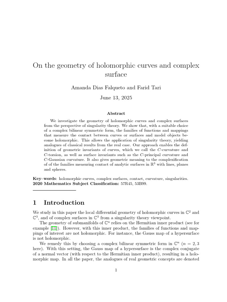 Geometry of Holomorphic Curves and Surfaces | PDF | Geometry | Curvature