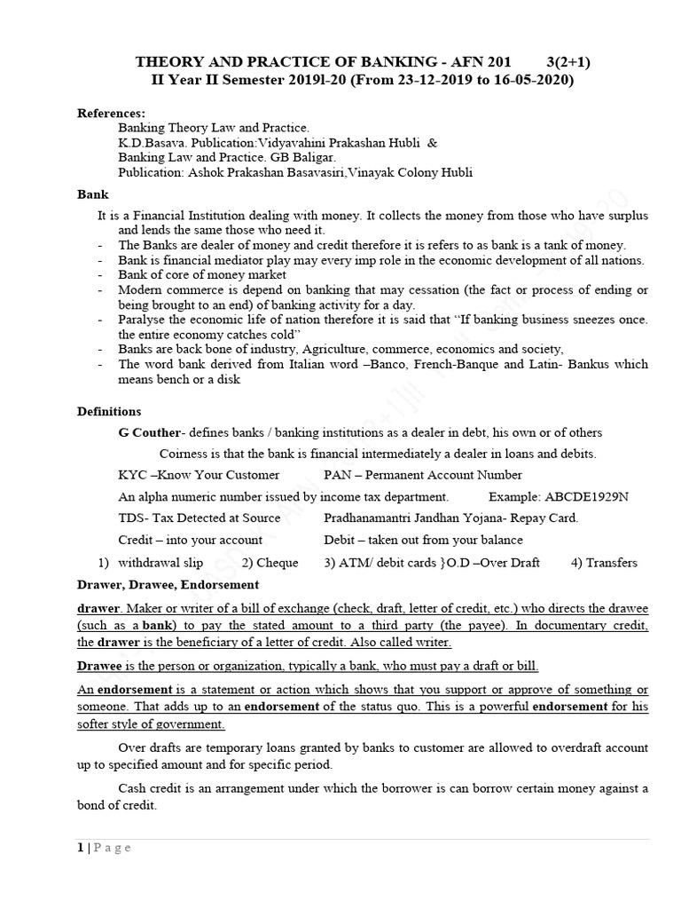 AFN-201-Theory & Practice of Banking | PDF | Banks | Deposit Account