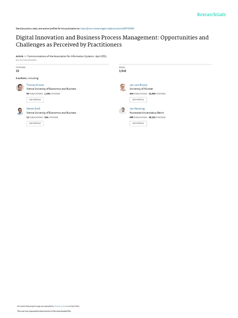Digital Innovation in Business Process Management | PDF | Innovation ...